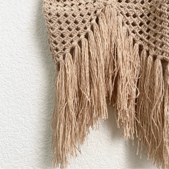 MIREMAR Natural Beige Tan Crochet Fringe Bohemian Boho Top One Size - Picture 10 of 15